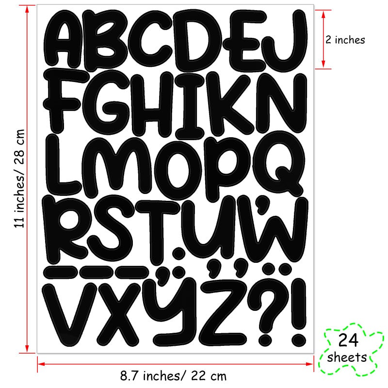 Bemeol 912 Pieces Letter Stickers 24 Sheets 2 Inch Alphabet Letter Stickers Self Adhesive Stickers Letters For Bulletin Board Classroom Mailbox Door Home Decor(Black) - Image 2